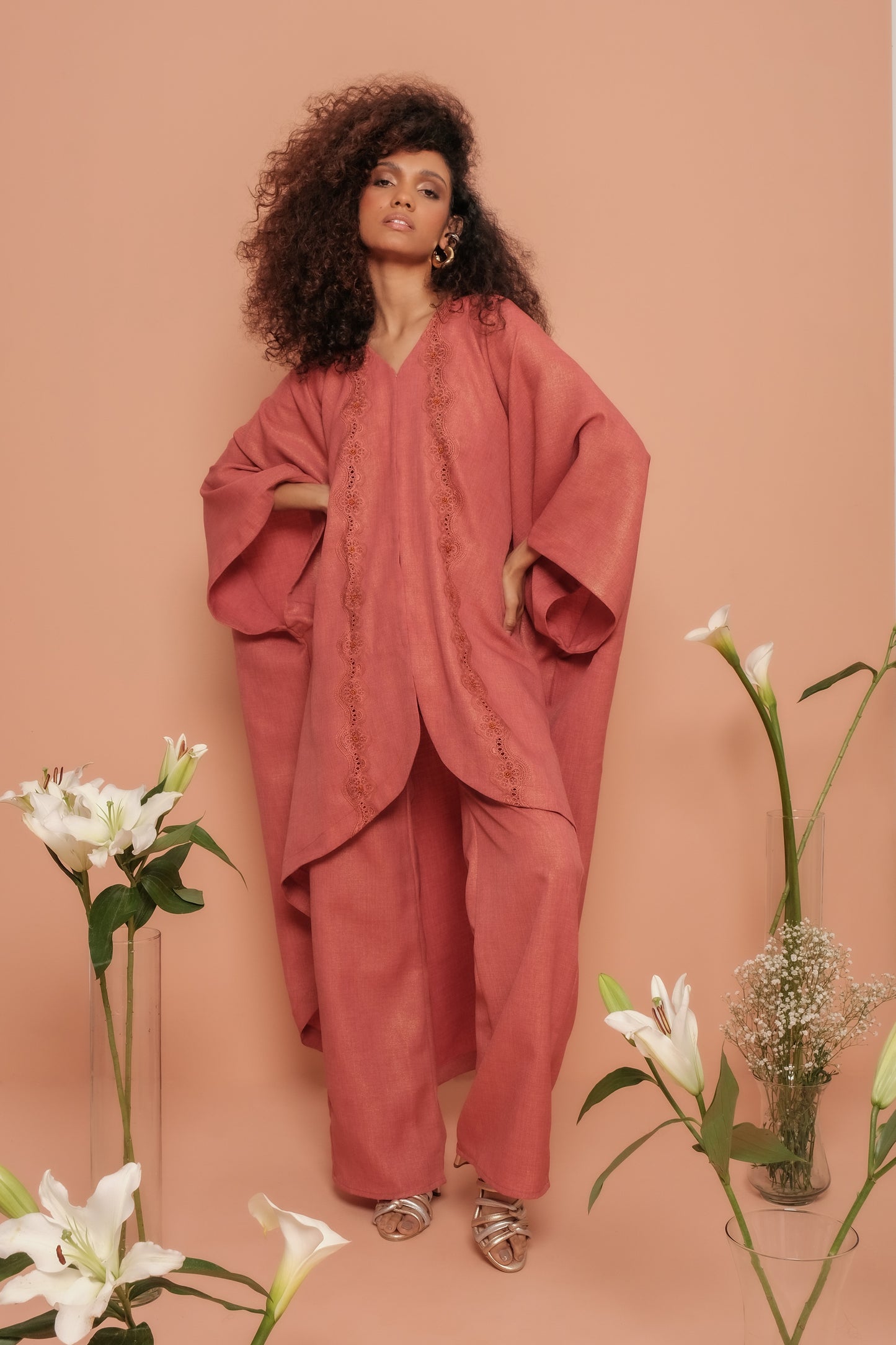 KAFTAN FLOWER BRILLER TERRACOTA